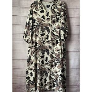 June + Vie by Roaman's Midi Lino Soleil Shirt Dress Floral Plus Size 14/16 M
